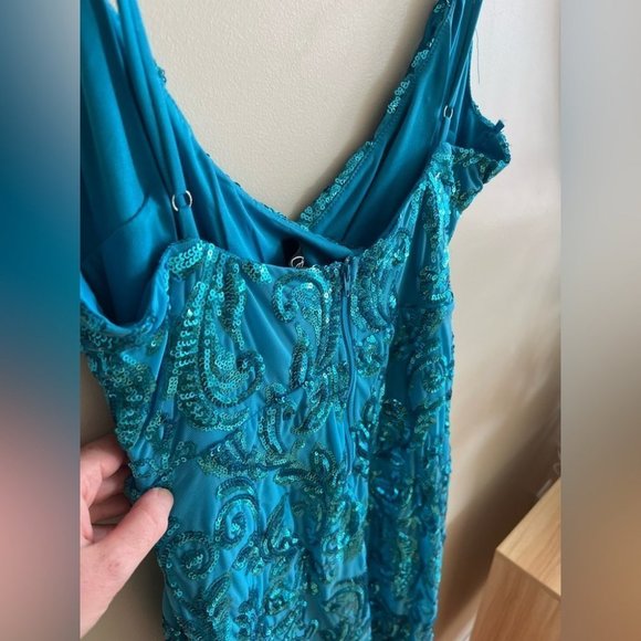 Windsor Maeve Blue Sequin Wrap Mini Dress - Picture 10 of 11